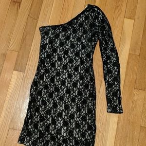Black lace asymetrical mini dress